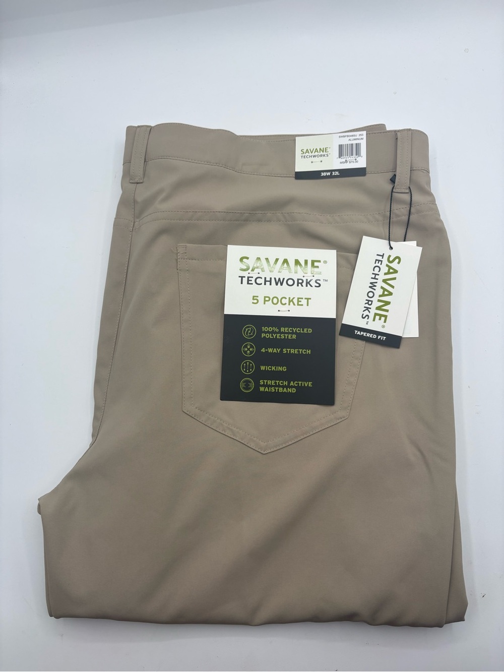 NWT Savane Techworks Men's Tapered Fit Pants 38x32 Aluminum